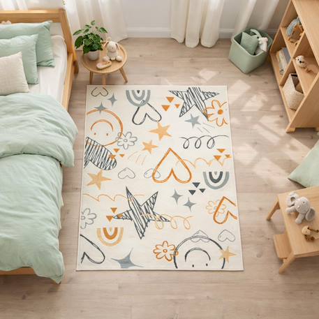Tapis enfant lyn49 kid motifs ludiques étoiles et cœurs Crème 1 - vertbaudet enfant 