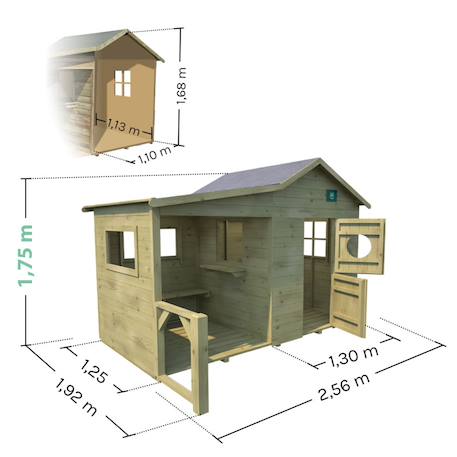 Cabane en bois traité avec préau et banc hacienda Marron 6 - vertbaudet enfant 