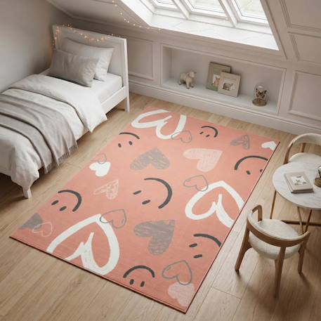 Tapis enfant motif cœurs et smileys design ludique et joyeux Rose 6 - vertbaudet enfant 