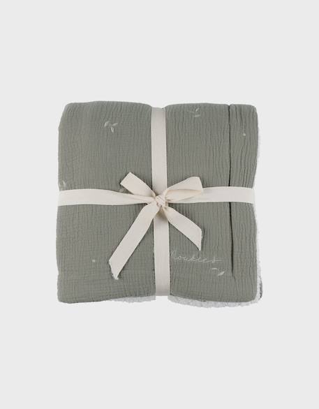 Couverture brodée  100x140 cm en gaze de coton bio Vert 2 - vertbaudet enfant 