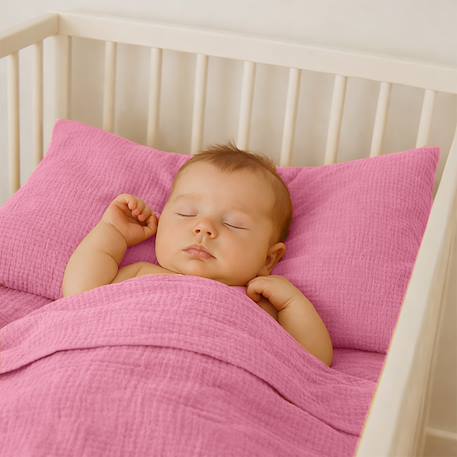 Drap plat en gaze de coton bio blanc Fraise+Honey+Rose+Vert+Vichy 14 - vertbaudet enfant 