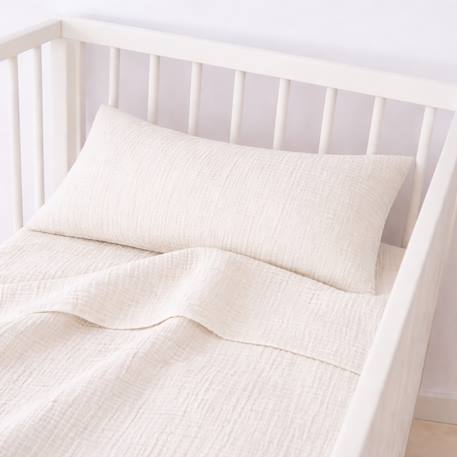 Drap plat en gaze de coton bio blanc Blanc+Fraise+Honey+Rose+Vert+Vichy 6 - vertbaudet enfant 