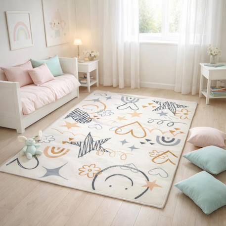 Tapis enfant lyn49 kid motifs ludiques étoiles et cœurs Crème 6 - vertbaudet enfant 