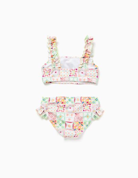 Maillot de bain 2 pièces avec motif mosaïque et volants Blanc 3 - vertbaudet enfant 