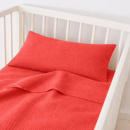 Drap plat en gaze de coton bio blanc Fraise+Honey+Rose+Vert+Vichy 6 - vertbaudet enfant 