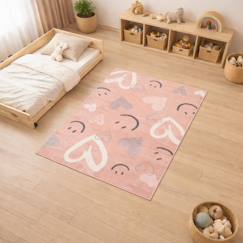 Linge de maison et décoration-Décoration-Tapis-Tapis enfant motif cœurs et smileys design ludique et joyeux