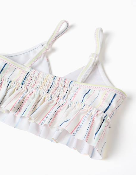 Maillot de bain 2 pièces à rayures ethniques et volants b&s Blanc 4 - vertbaudet enfant 