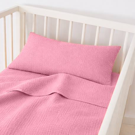 Drap plat en gaze de coton bio blanc Fraise+Honey+Rose+Vert+Vichy 17 - vertbaudet enfant 