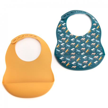 Lot de 2 bavoirs   et moutarde Bleu 1 - vertbaudet enfant 