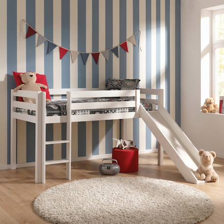 Lit mi-hauteur avec toboggan en pin massif naturel  armance & faustin Blanc+Naturel 1 - vertbaudet enfant 