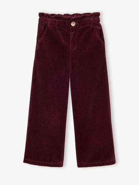 Pantalon fille large velours côtelé style paperbag bordeaux+camel+marine+mauve+olive 3 - vertbaudet enfant 