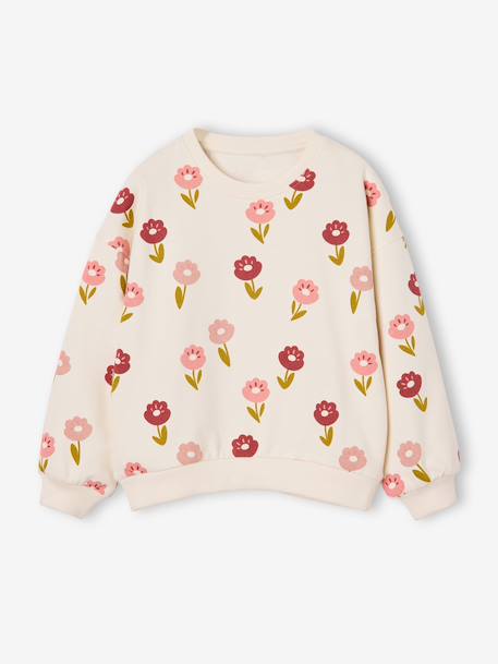 Sweat fille col rond écru+ivoire+rose pâle+taupe 1 - vertbaudet enfant 