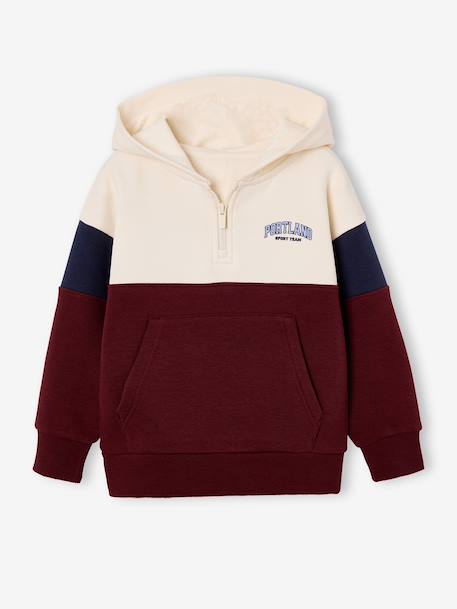 Sweat capuche garçon colorblock bordeaux+rouge 3 - vertbaudet enfant 