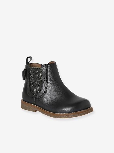 Chaussures premiers pas bébé boots cuir jaune d'or+noir 7 - vertbaudet enfant 