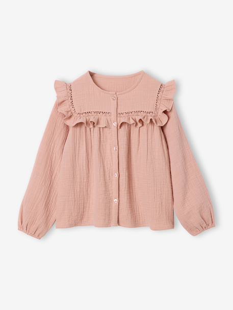 Chemise manches longues fille bleu ardoise+rose poudré+vanille 7 - vertbaudet enfant 
