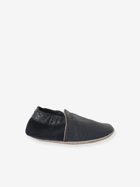 Chaussons élastiqués en cuir souple bébé bleu nuit+chocolat+marine 4 - vertbaudet enfant 