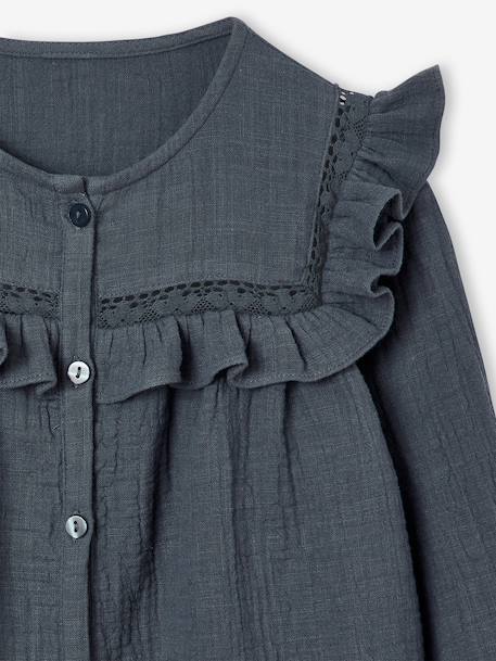 Chemise manches longues fille bleu ardoise+rose poudré+vanille 4 - vertbaudet enfant 
