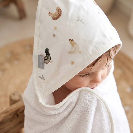Grande cape de bain en coton et bambou gallina Écru – motif poules champêtre 2 - vertbaudet enfant 