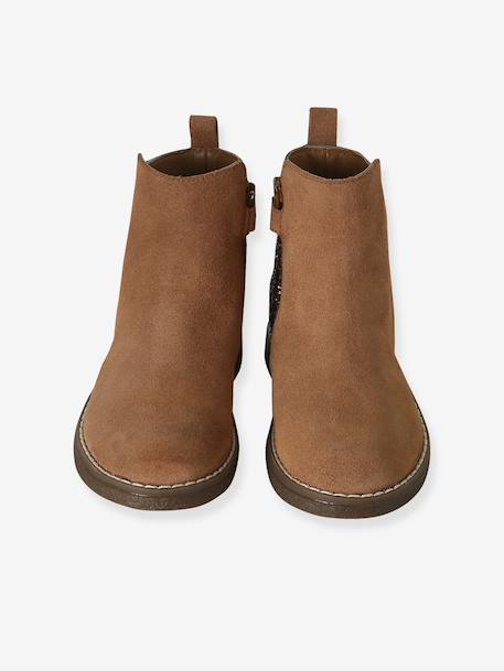 Boots enfant fille cuir et glitter zippées camel+marine 6 - vertbaudet enfant 