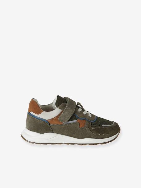 Baskets garçon cuir à scratch kaki+marine 2 - vertbaudet enfant 