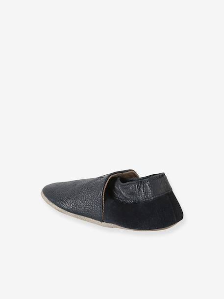 Chaussons élastiqués en cuir souple bébé bleu nuit+chocolat+marine 5 - vertbaudet enfant 
