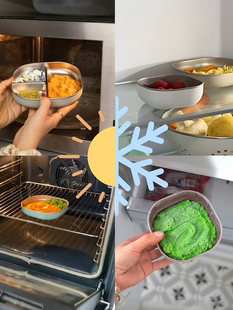 Assiette compartimentée inox rose+vert 9 - vertbaudet enfant 