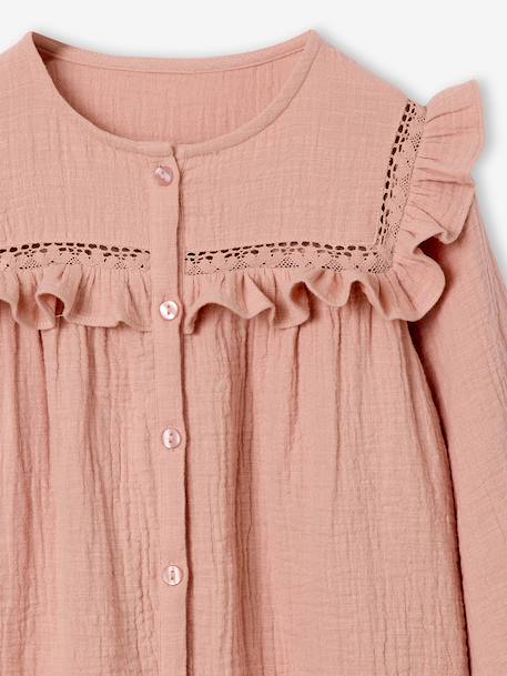 Chemise manches longues fille bleu ardoise+rose poudré+vanille 9 - vertbaudet enfant 