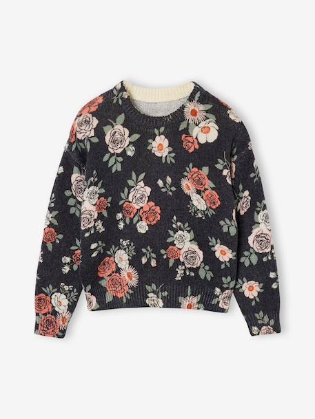 Pull fille col rond manches longues bleu ardoise 1 - vertbaudet enfant 