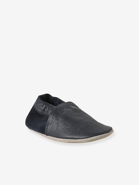 Chaussons élastiqués en cuir souple bébé bleu nuit+chocolat+marine 1 - vertbaudet enfant 