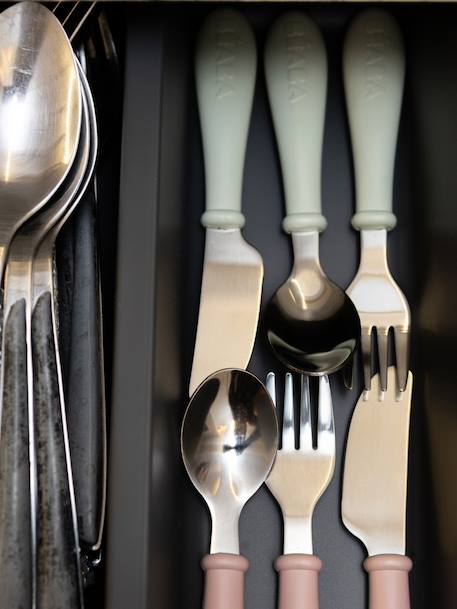 Set 3 couverts d'apprentissage inox airy green+old pink+rose+vert 18 - vertbaudet enfant 