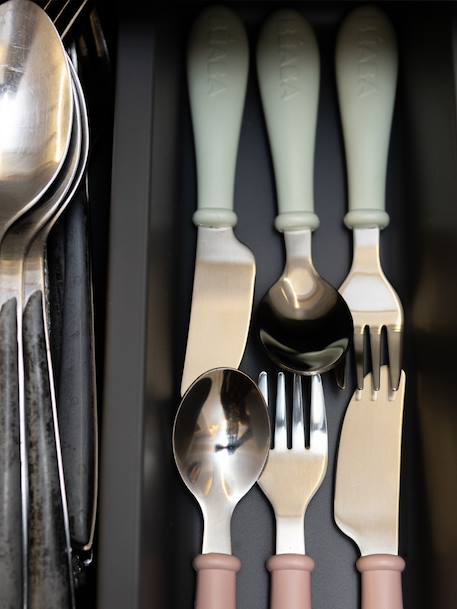 Set 3 couverts d'apprentissage inox airy green+old pink+rose+vert 13 - vertbaudet enfant 