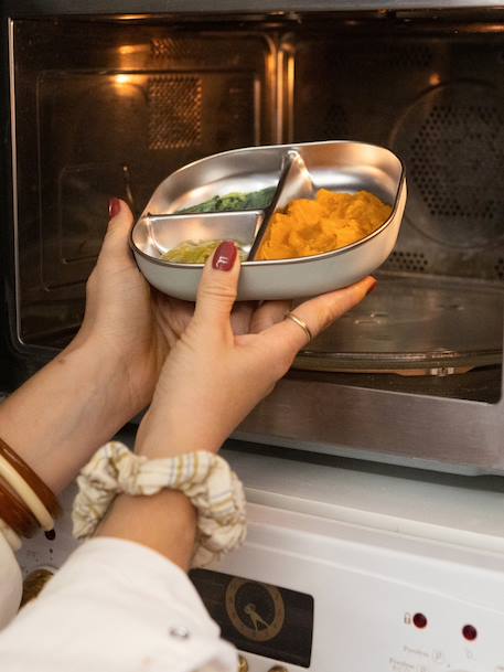 Assiette compartimentée inox rose+vert 8 - vertbaudet enfant 