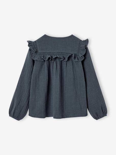 Chemise manches longues fille bleu ardoise+rose poudré+vanille 3 - vertbaudet enfant 