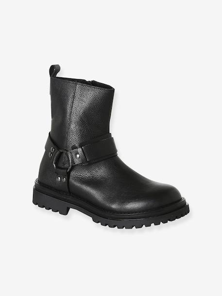 Boots fille cuir zippées noir 1 - vertbaudet enfant 