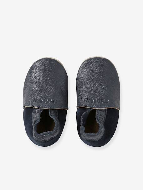 Chaussons élastiqués en cuir souple bébé bleu nuit+chocolat+marine 3 - vertbaudet enfant 