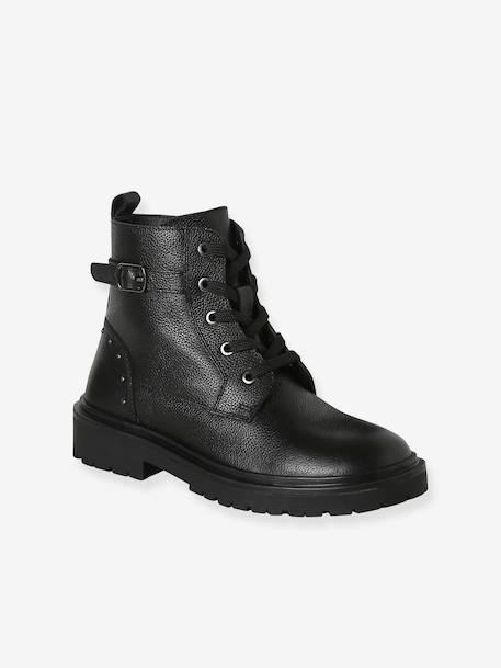 Boots fille cuir à lacets et zip noir 1 - vertbaudet enfant 