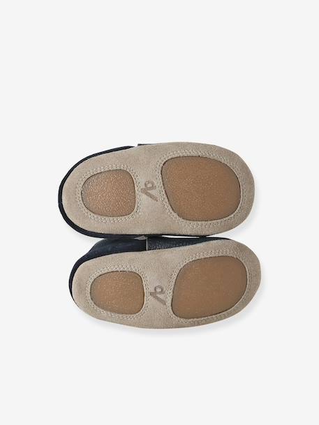 Chaussons élastiqués en cuir souple bébé bleu nuit+chocolat+marine 6 - vertbaudet enfant 