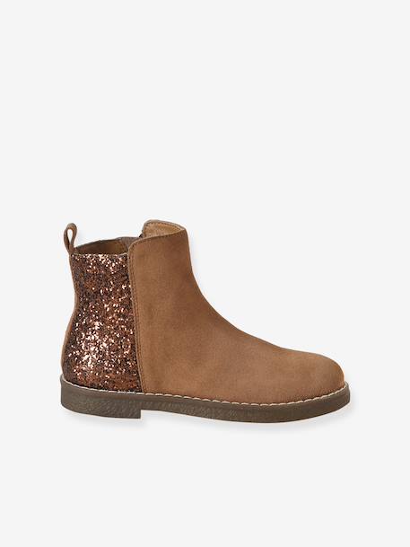 Boots enfant fille cuir et glitter zippées camel+marine 4 - vertbaudet enfant 