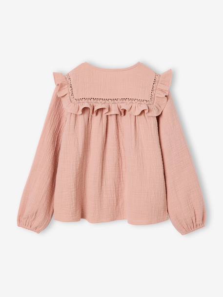 Chemise manches longues fille bleu ardoise+rose poudré+vanille 8 - vertbaudet enfant 