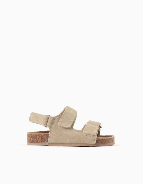 Sandales en daim à semelle intérieure en liège Beige clair+Bleu 2 - vertbaudet enfant 