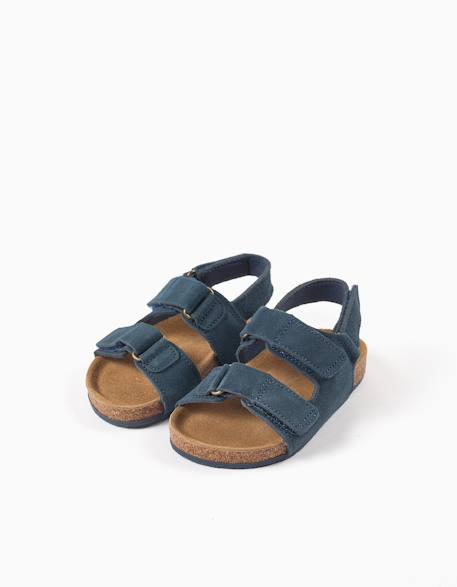 Sandales en daim à semelle intérieure en liège Beige clair+Bleu 8 - vertbaudet enfant 