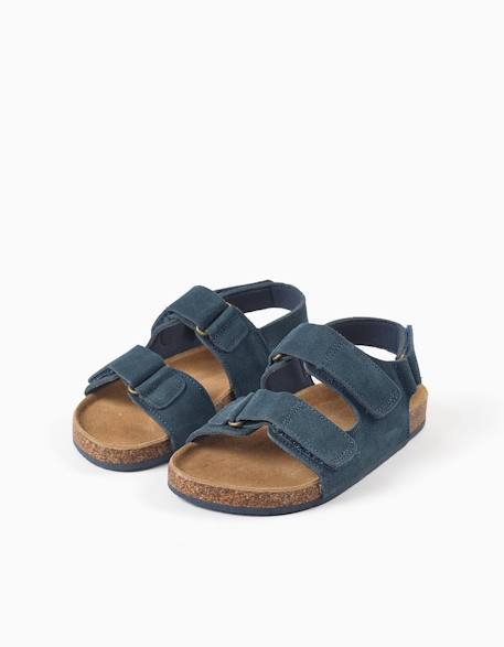 Sandales en daim à semelle intérieure en liège Beige clair+Bleu 8 - vertbaudet enfant 