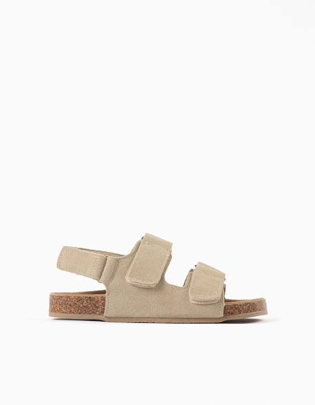 Sandales en daim à semelle intérieure en liège Beige clair+Bleu 2 - vertbaudet enfant 