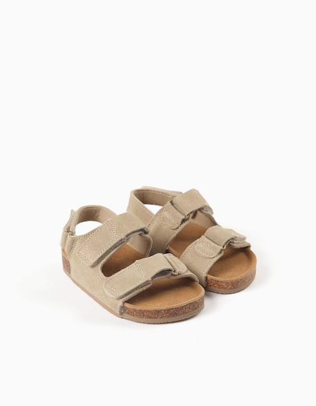 Sandales en daim à semelle intérieure en liège Beige clair+Bleu 4 - vertbaudet enfant 