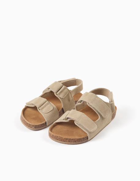 Sandales en daim à semelle intérieure en liège Beige clair+Bleu 4 - vertbaudet enfant 