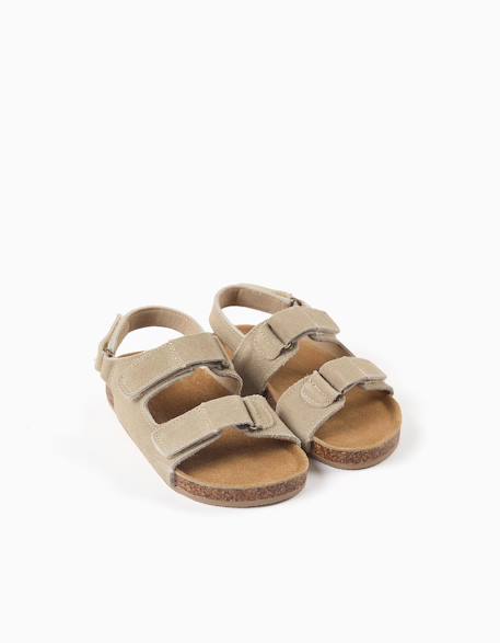 Sandales en daim à semelle intérieure en liège Beige clair+Bleu 3 - vertbaudet enfant 