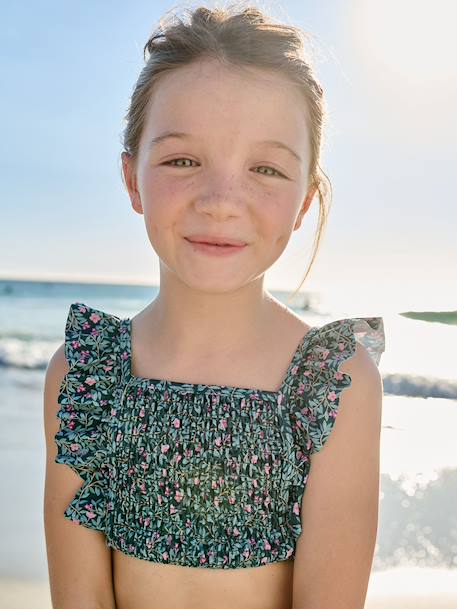 Maillot de bain 2 pièces fille fleurs vert émeraude 7 - vertbaudet enfant 