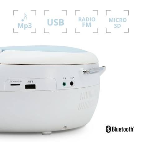 Lecteur cd radio céleste bluetooth, mp3 avec port usb, lecteur carte micro sd Bleu+Rose+Vert 3 - vertbaudet enfant 