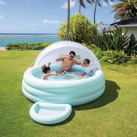 Petite piscine pastelle avec ombrelle Bleu et blanc 2 - vertbaudet enfant 