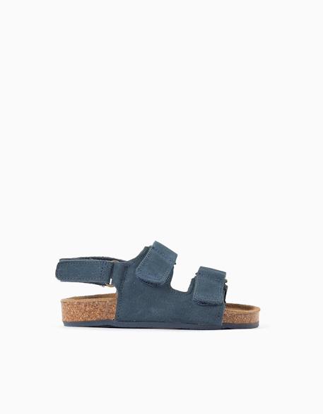 Sandales en daim à semelle intérieure en liège Beige clair+Bleu 6 - vertbaudet enfant 